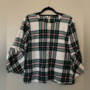 EUC size 2 womens JCrew bell sleeve flannel top